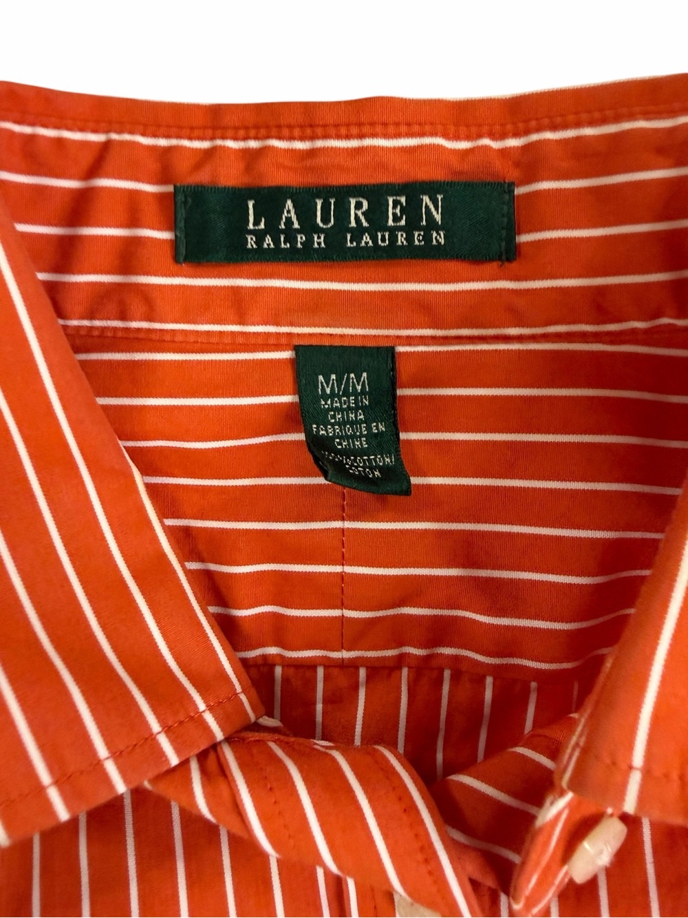Lauren Ralph Lauren Cotton Orange and White Striped Button-Down Shirt - Picture 5 of 5